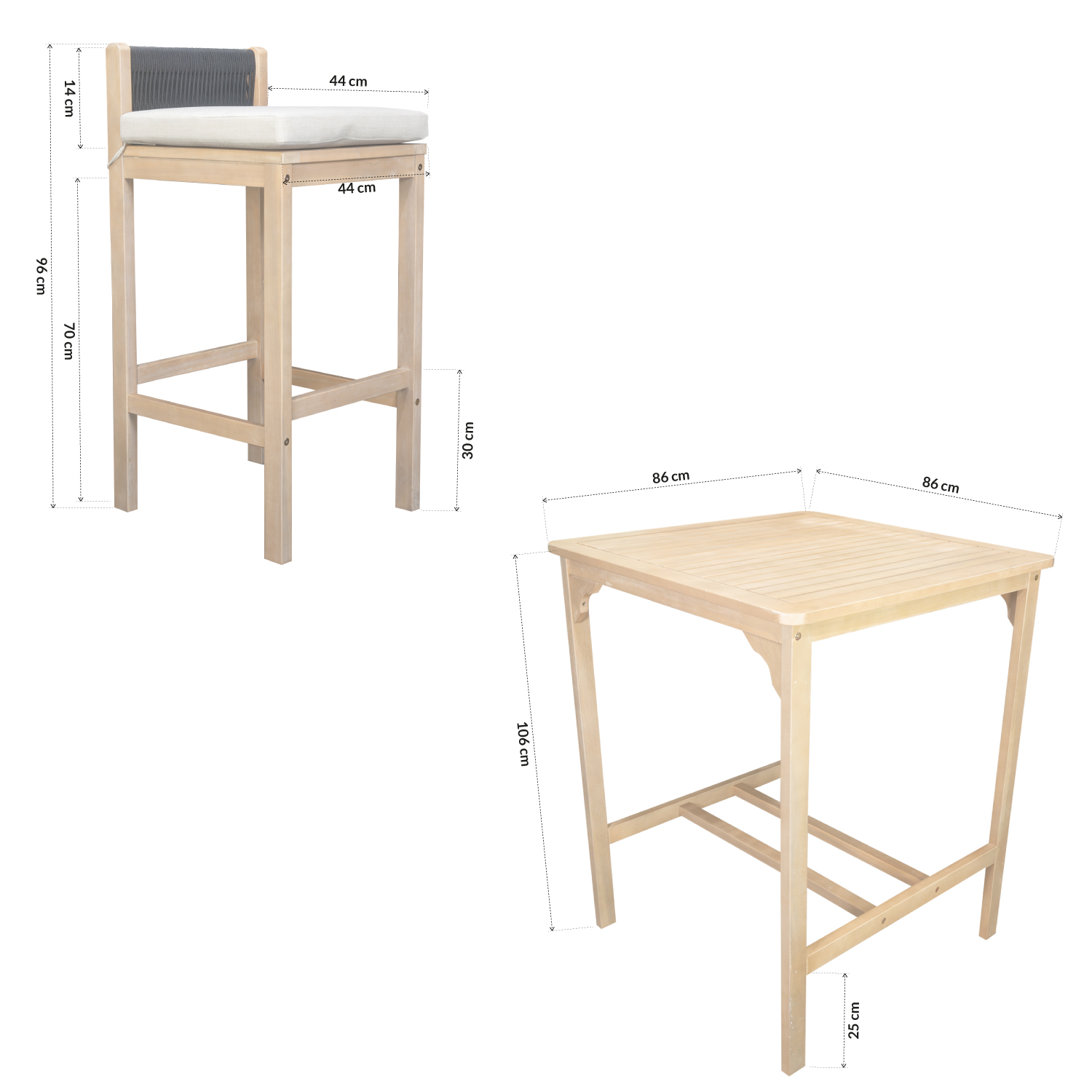 Foto 9 pulgar | Juego De Mesa De Madera Maciza Con 2 Sillas Altas Bossa Cala Marrón