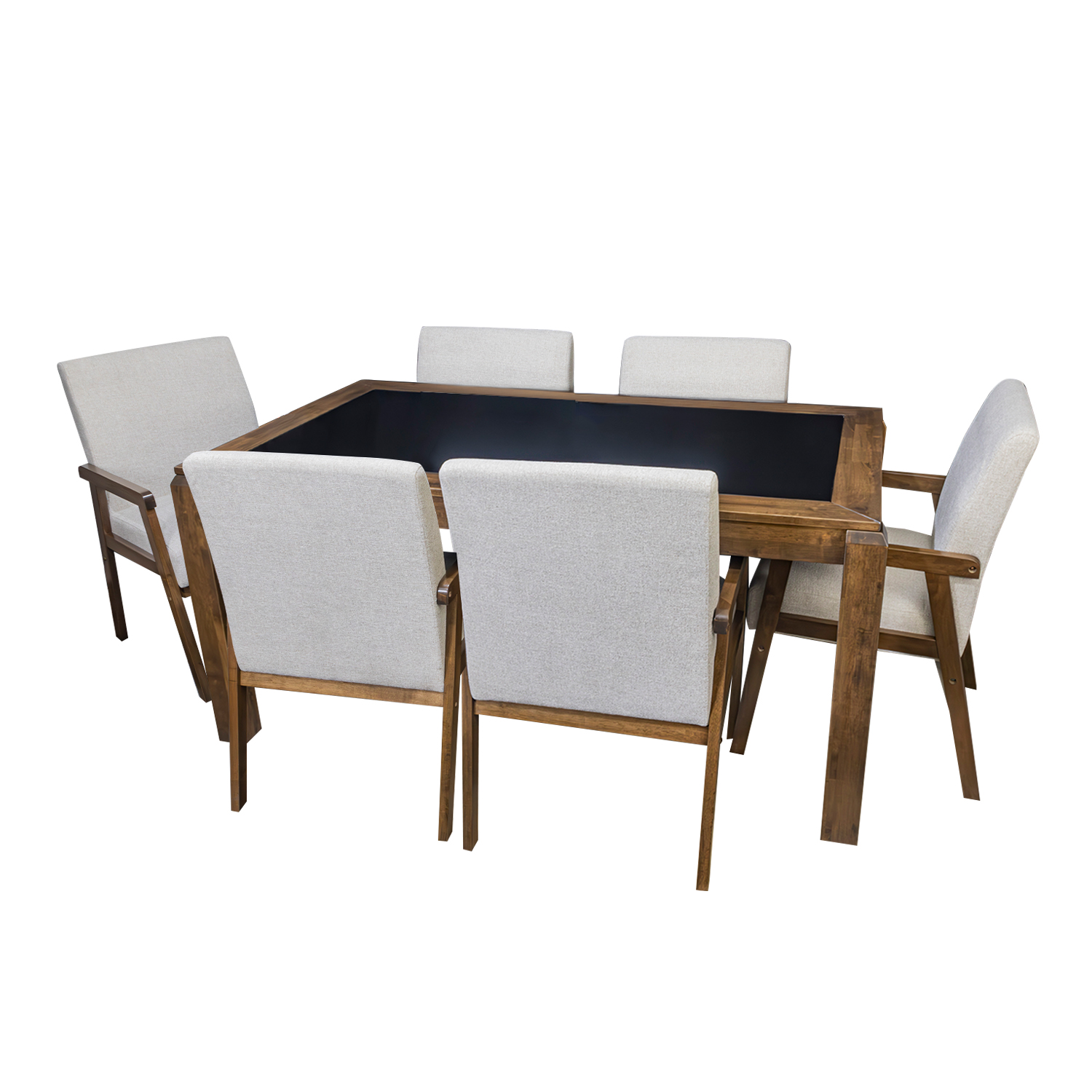 Comedor Con Mesa De Cristal Y 6 Sillas Moderno 160cm De Largo Bossa Gurney Marrón