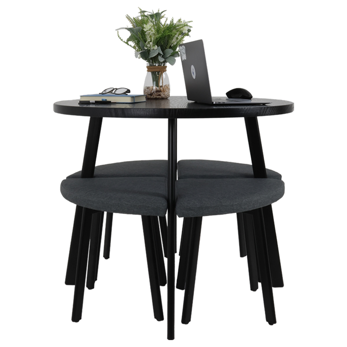 Foto 2 pulgar | Mesa De Comedor Circular Moderno Negro Para 4 Personas