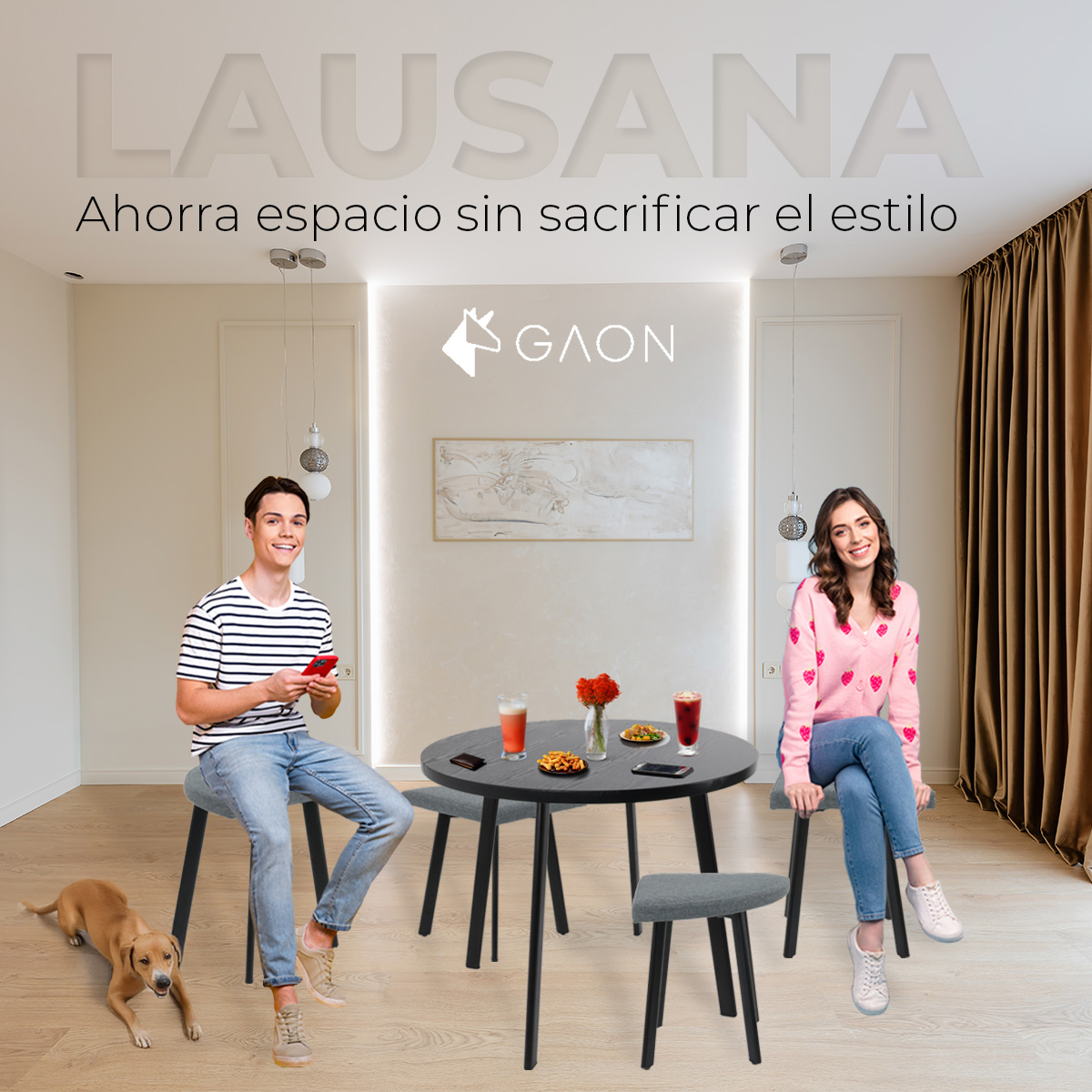 Foto 4 pulgar | Mesa De Comedor Circular Moderno Negro Para 4 Personas