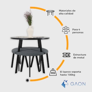 Foto 5 | Mesa De Comedor Circular Moderno Negro Para 4 Personas