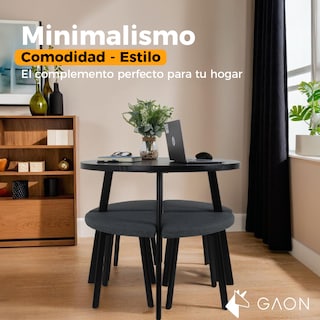 Foto 7 | Mesa De Comedor Circular Moderno Negro Para 4 Personas