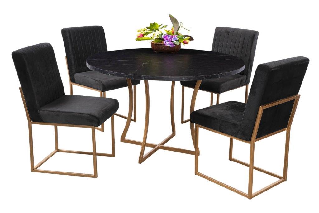 Foto 2 pulgar | Comedor Soria Mobilkraft 4 Sillas Negro y Oro Redondo Tubular y Cubierta de Formica Marmoleada