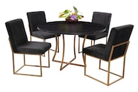 Comedor Soria Mobilkraft 4 Sillas Negro y Oro Redondo Tubular y Cubierta de Formica Marmoleada