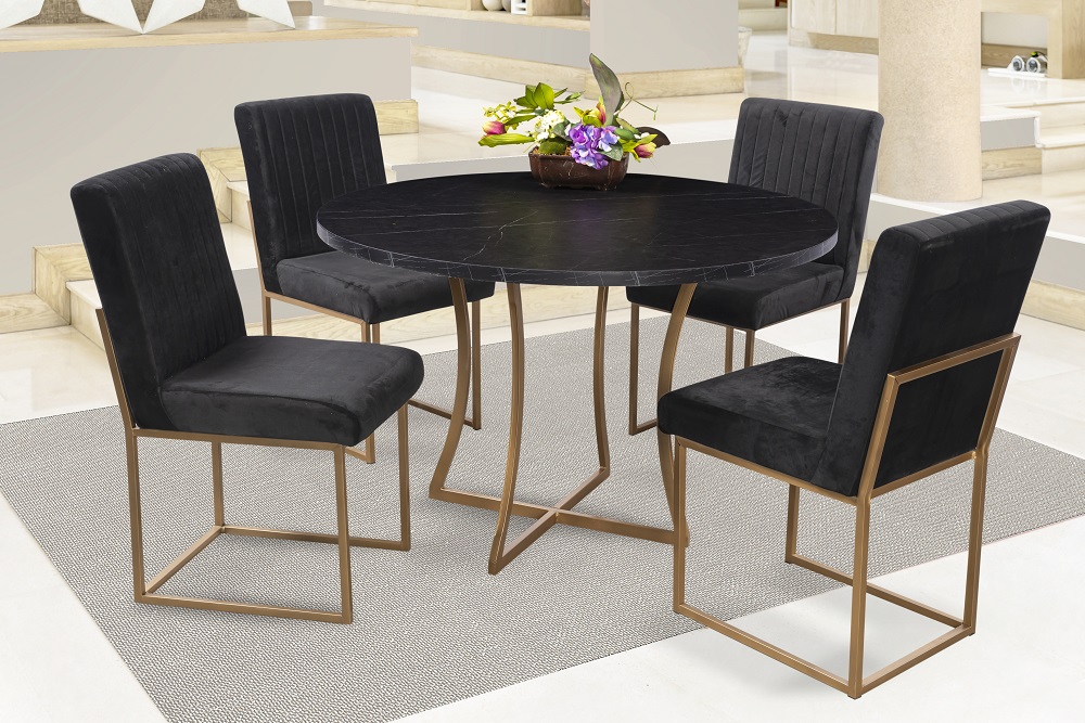 Foto 3 pulgar | Comedor Soria Mobilkraft 4 Sillas Negro y Oro Redondo Tubular y Cubierta de Formica Marmoleada