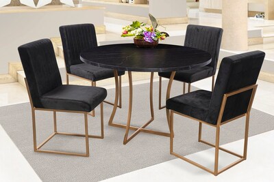 Foto 2 | Comedor Soria Mobilkraft 4 Sillas Negro y Oro Redondo Tubular y Cubierta de Formica Marmoleada