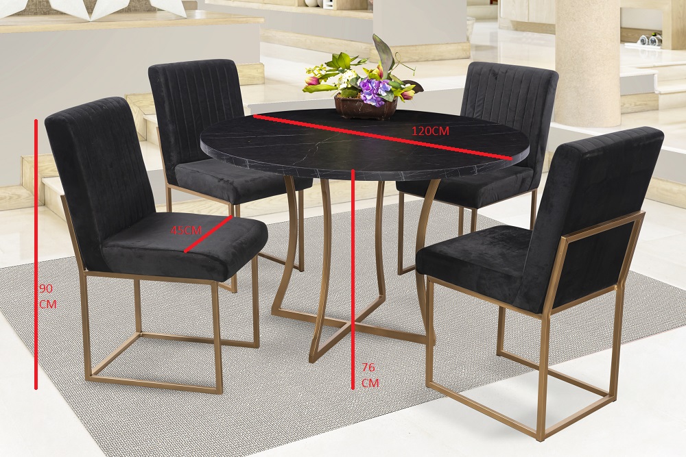 Foto 5 pulgar | Comedor Soria Mobilkraft 4 Sillas Negro y Oro Redondo Tubular y Cubierta de Formica Marmoleada