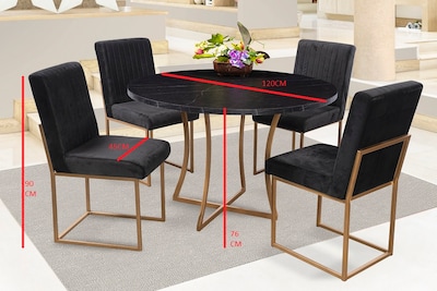Foto 4 | Comedor Soria Mobilkraft 4 Sillas Negro y Oro Redondo Tubular y Cubierta de Formica Marmoleada