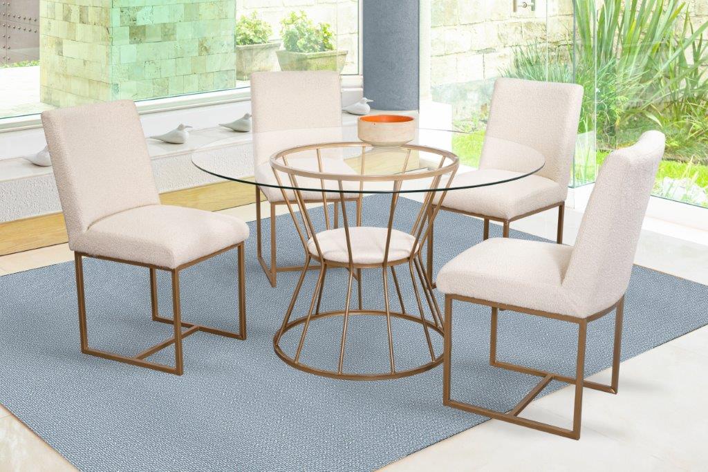Foto 2 pulgar | Comedor Nwest 4 Sillas Tubular Oro Y Cubierta De Cristal Templado Mobilkraft