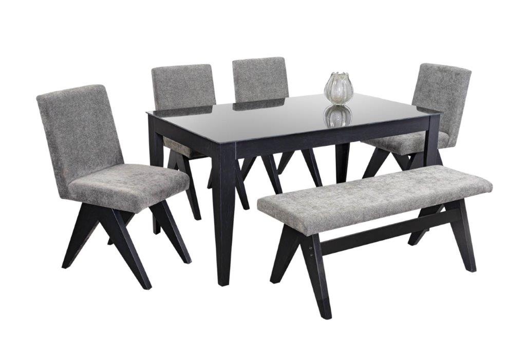Foto 3 pulgar | Comedor Japón 4 Sillas Y Banca Gris Madera Y Cristal