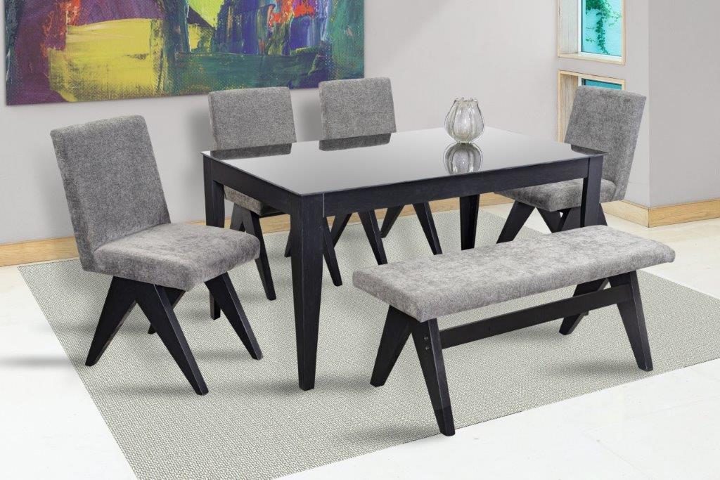 Foto 7 pulgar | Comedor Japón 4 Sillas Y Banca Gris Madera Y Cristal