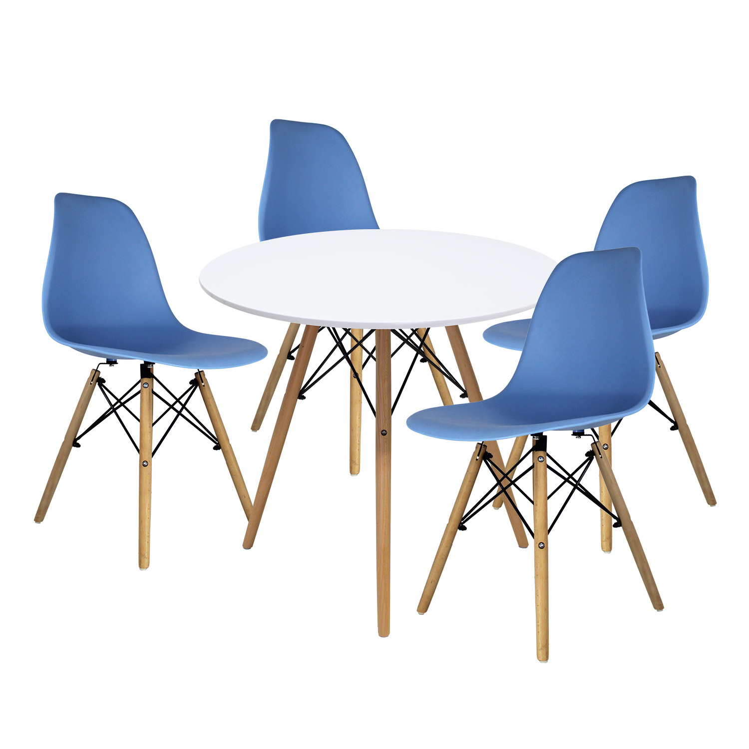 Comedor Oslo Redondo Blanco Para 4 Personas Sillas Oslo Azul