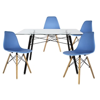 Foto 1 | Comedor Cristal Rectangular Con Patas Nogal Para 4 Personas Sillas Oslo Azul