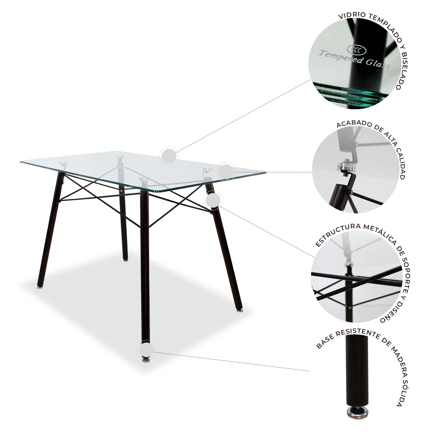 Foto 4 pulgar | Comedor Cristal Rectangular Con Patas Nogal Para 4 Personas Sillas Oslo Azul