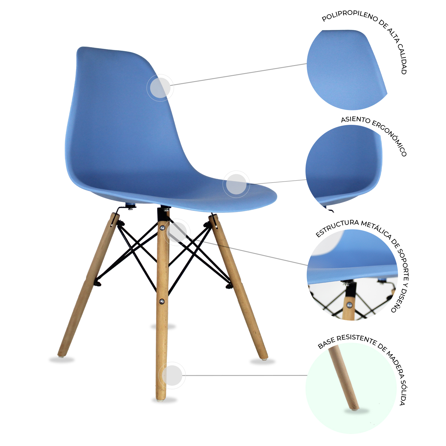 Foto 7 pulgar | Comedor Cristal Rectangular Con Patas Nogal Para 4 Personas Sillas Oslo Azul