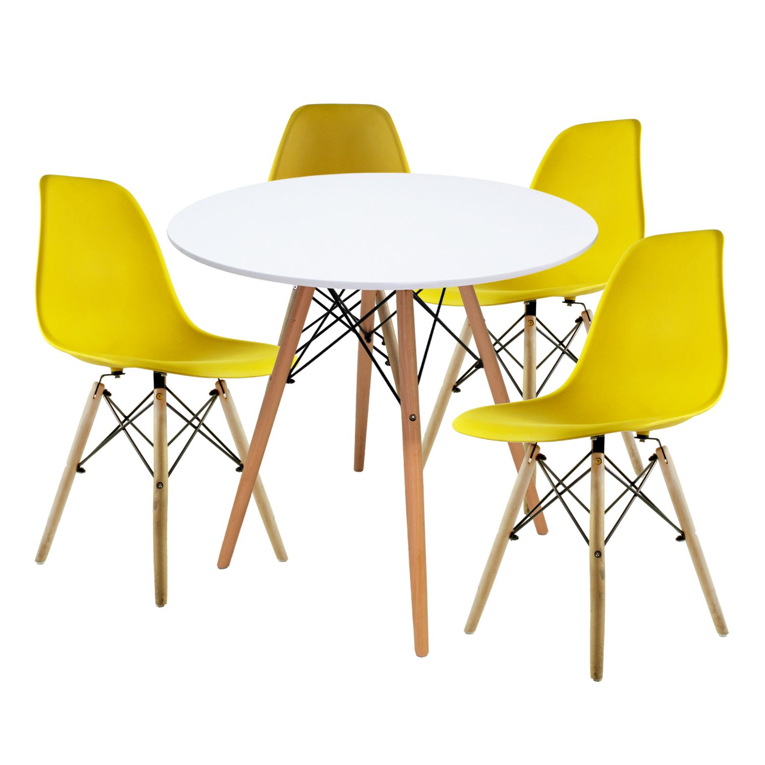 Comedor Oslo Redondo Blanco Para 4 Personas Sillas Oslo Amarillas