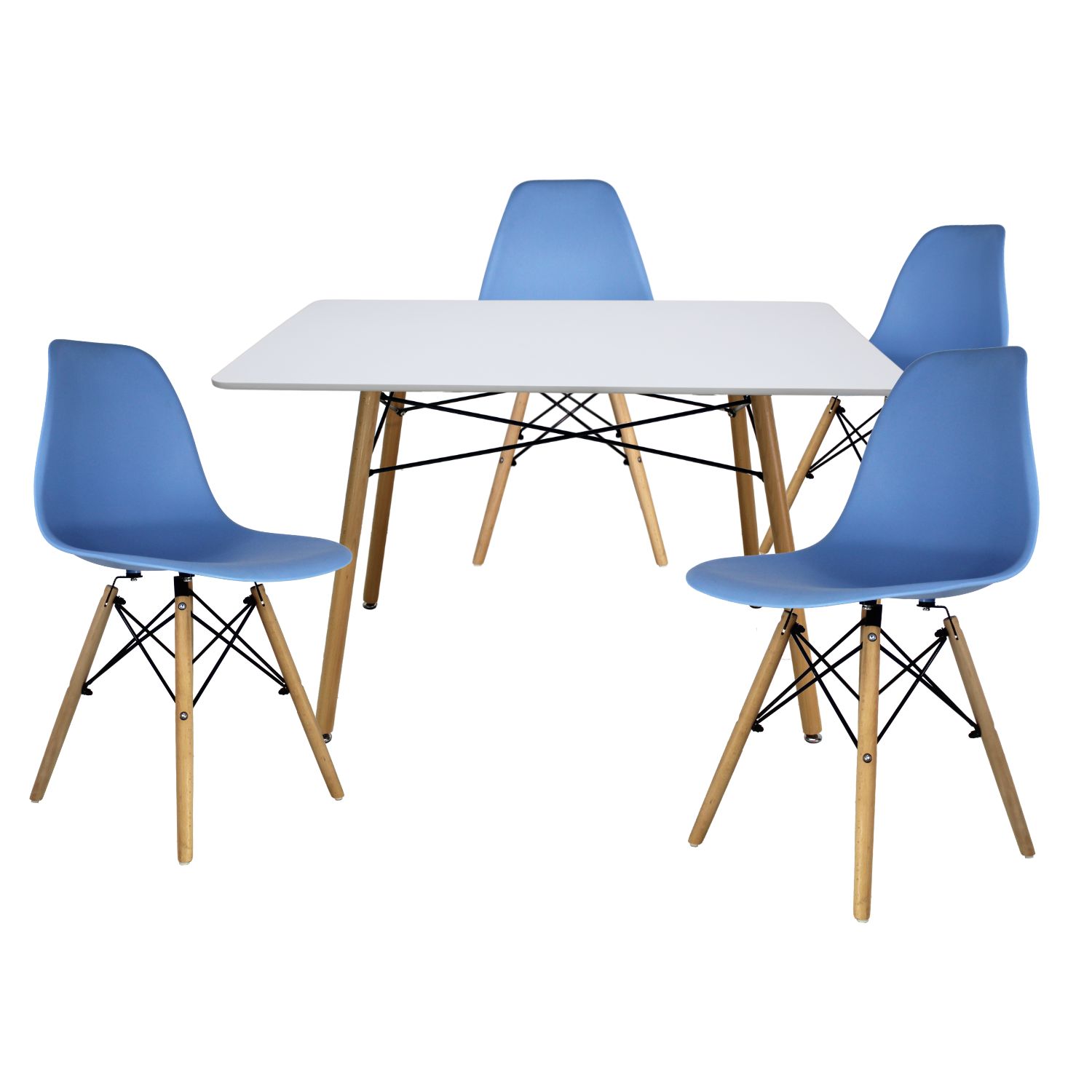 Comedor Oslo Rectangular Blanco Para 4 Personas Sillas Oslo Azul