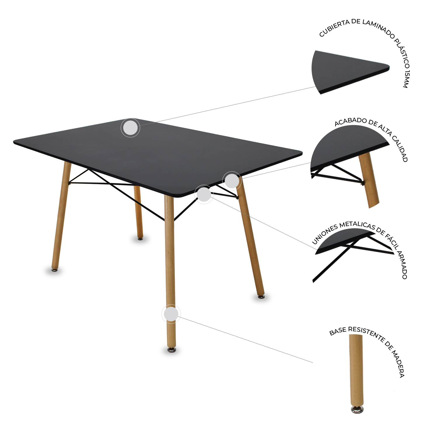 Foto 4 pulgar | Comedor Oslo Rectangular Negro Para 4 Personas Sillas Oslo Amarillas