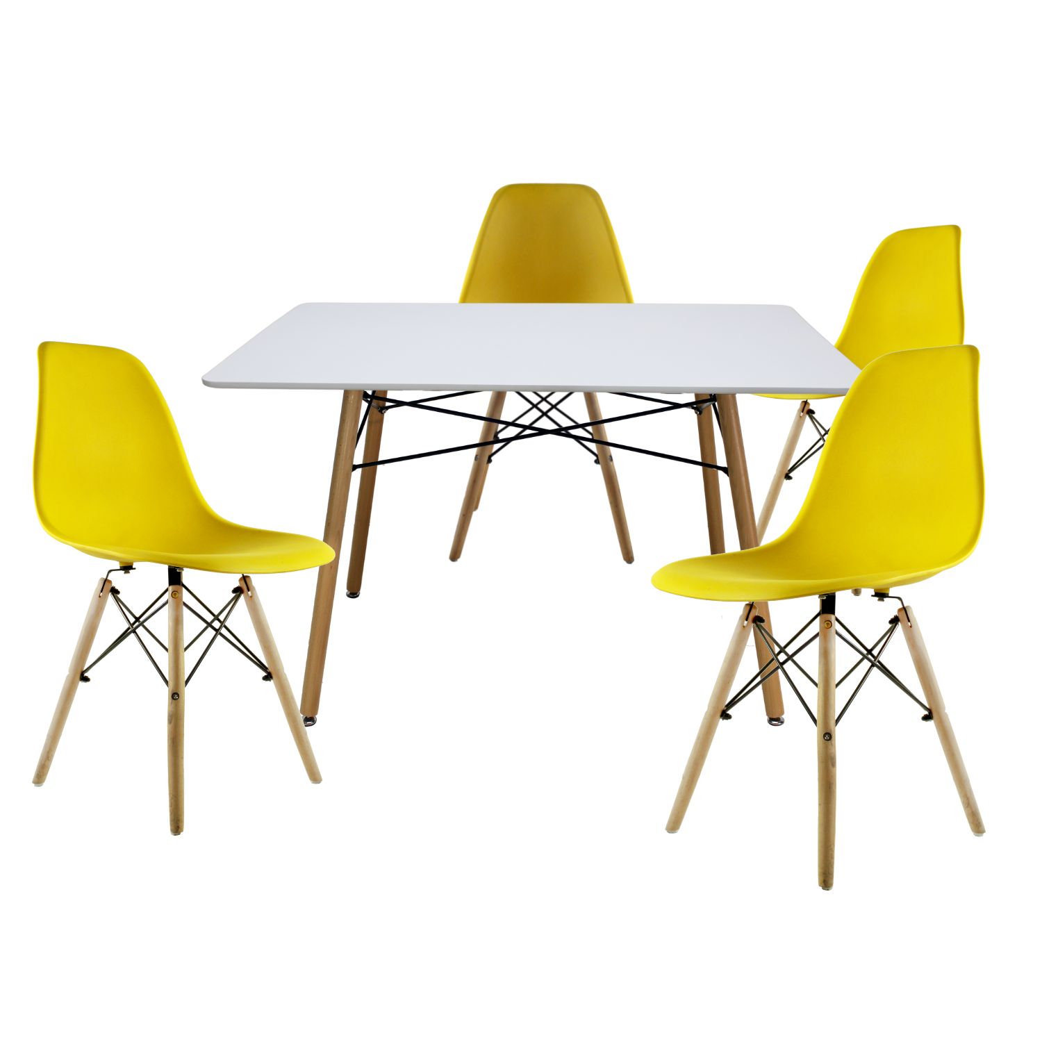 Comedor Oslo Rectangular Blanco Para 4 Personas Sillas Oslo Amarillas