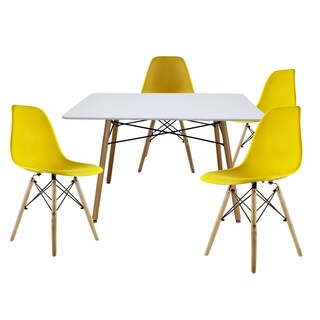Foto 1 | Comedor Oslo Rectangular Blanco Para 4 Personas Sillas Oslo Amarillas