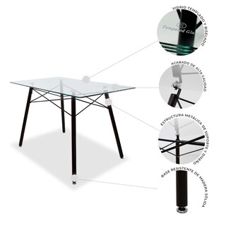 Foto 3 | Comedor Cristal Rectangular Con Patas Nogal Para 4 Personas Sillas Oslo Amarillas