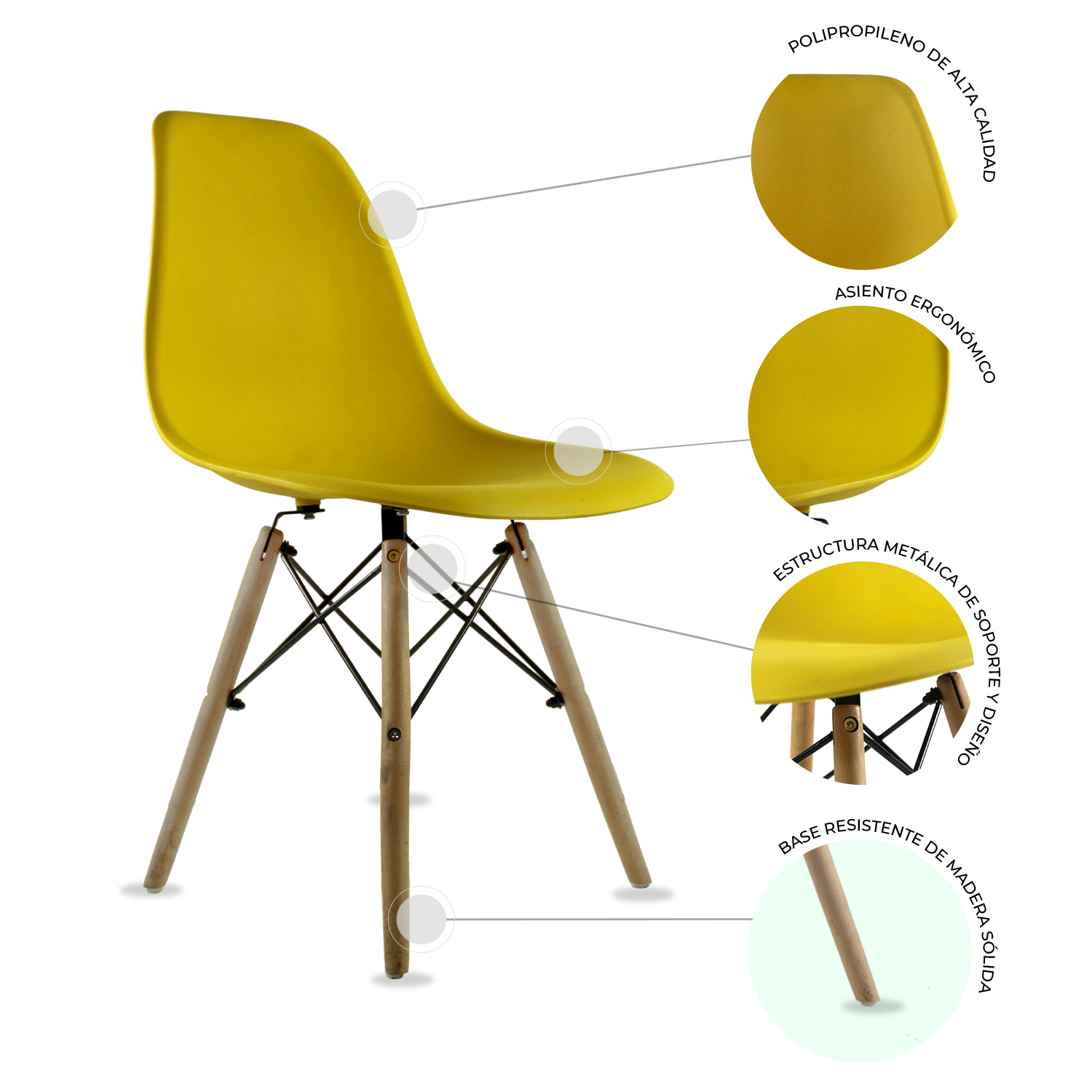Foto 7 pulgar | Comedor Cristal Rectangular Con Patas Nogal Para 4 Personas Sillas Oslo Amarillas