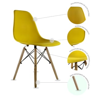 Foto 6 | Comedor Cristal Rectangular Con Patas Nogal Para 4 Personas Sillas Oslo Amarillas