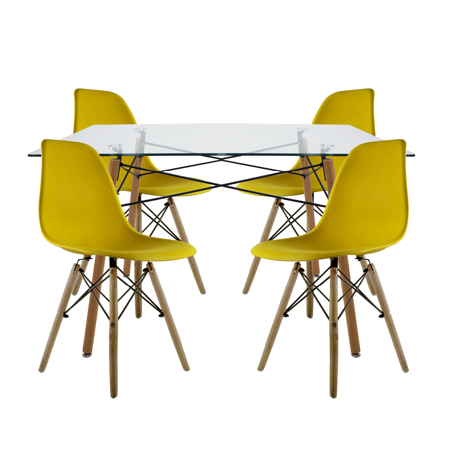 Comdeor Cristal Rectangular Para 4 Personas Sillas Oslo Amarillas