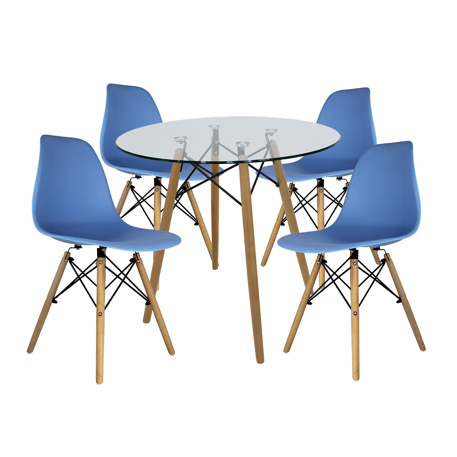 Foto 2 pulgar | Comedor Oslo Cristal Para 4 Personas Sillas Oslo Azul