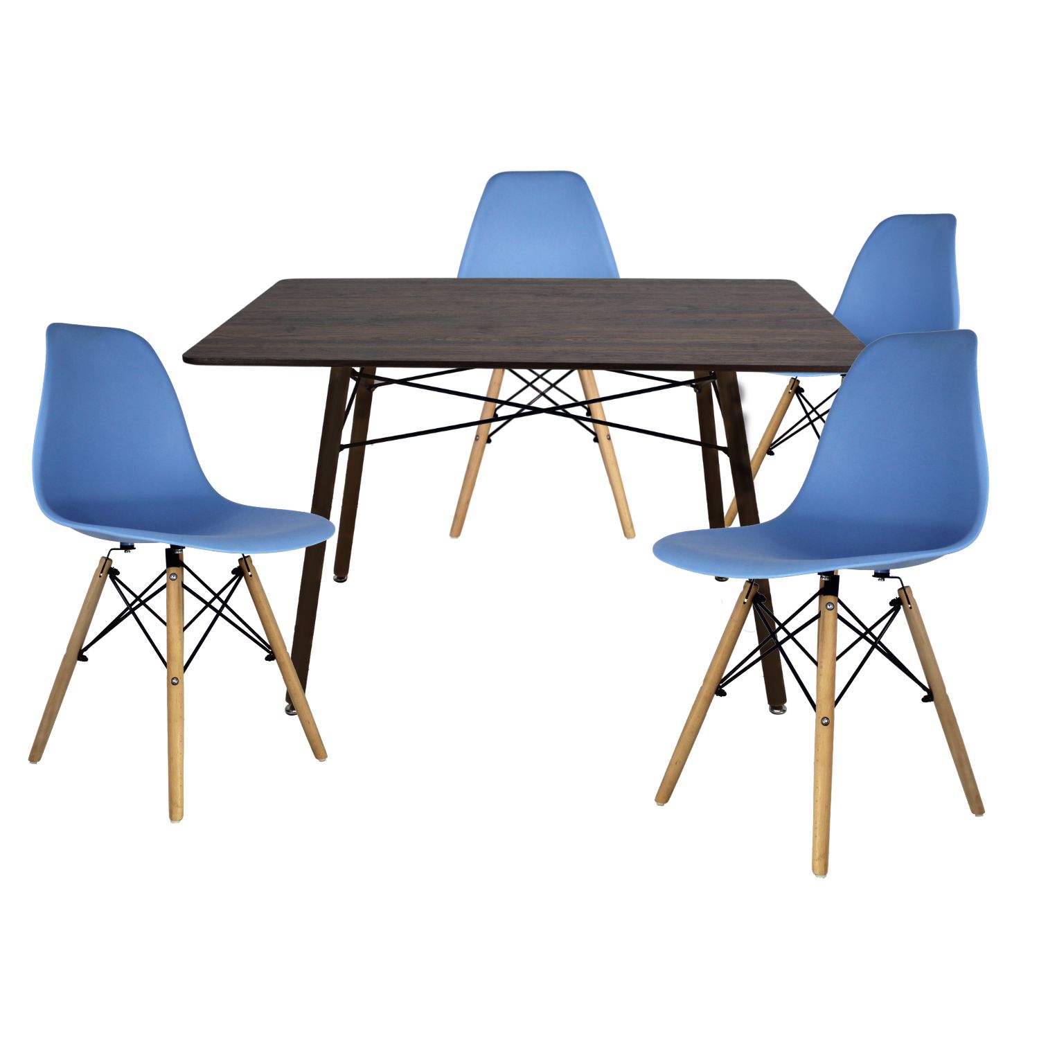 Comedor Oslo Rectangular Nogal Para 4 Personas Sillas Oslo Azul