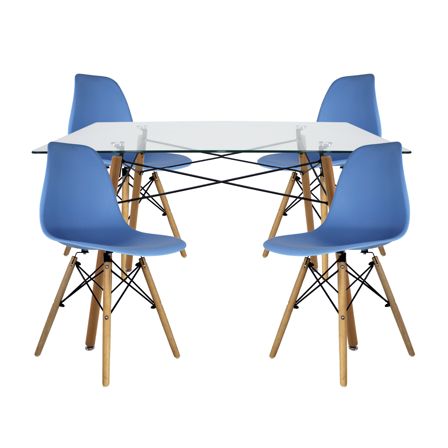 Comdeor Cristal Rectangular Para 4 Personas Sillas Oslo Azul