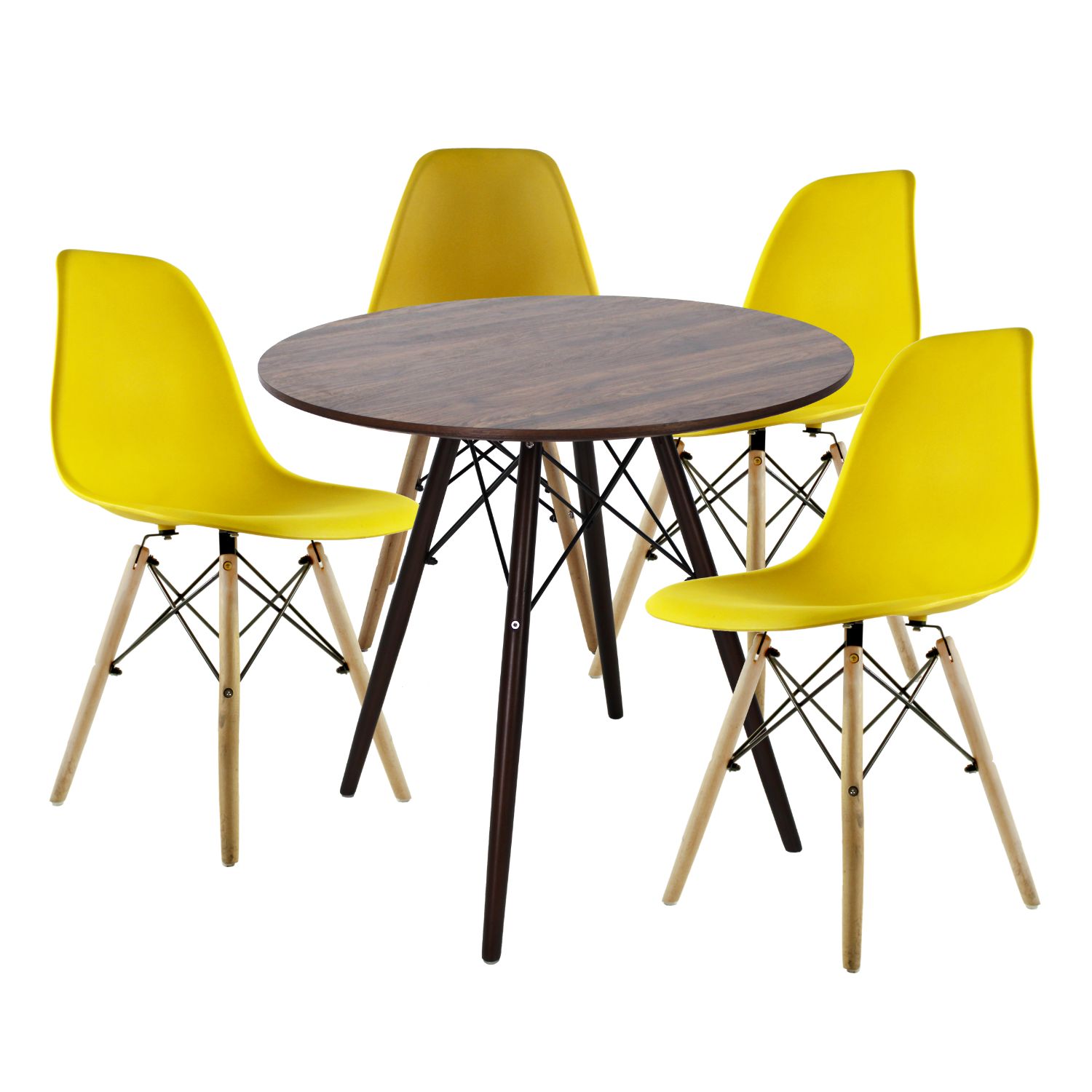 Comedor Oslo Redondo Nogal Para 4 Personas Sillas Oslo Amarillas