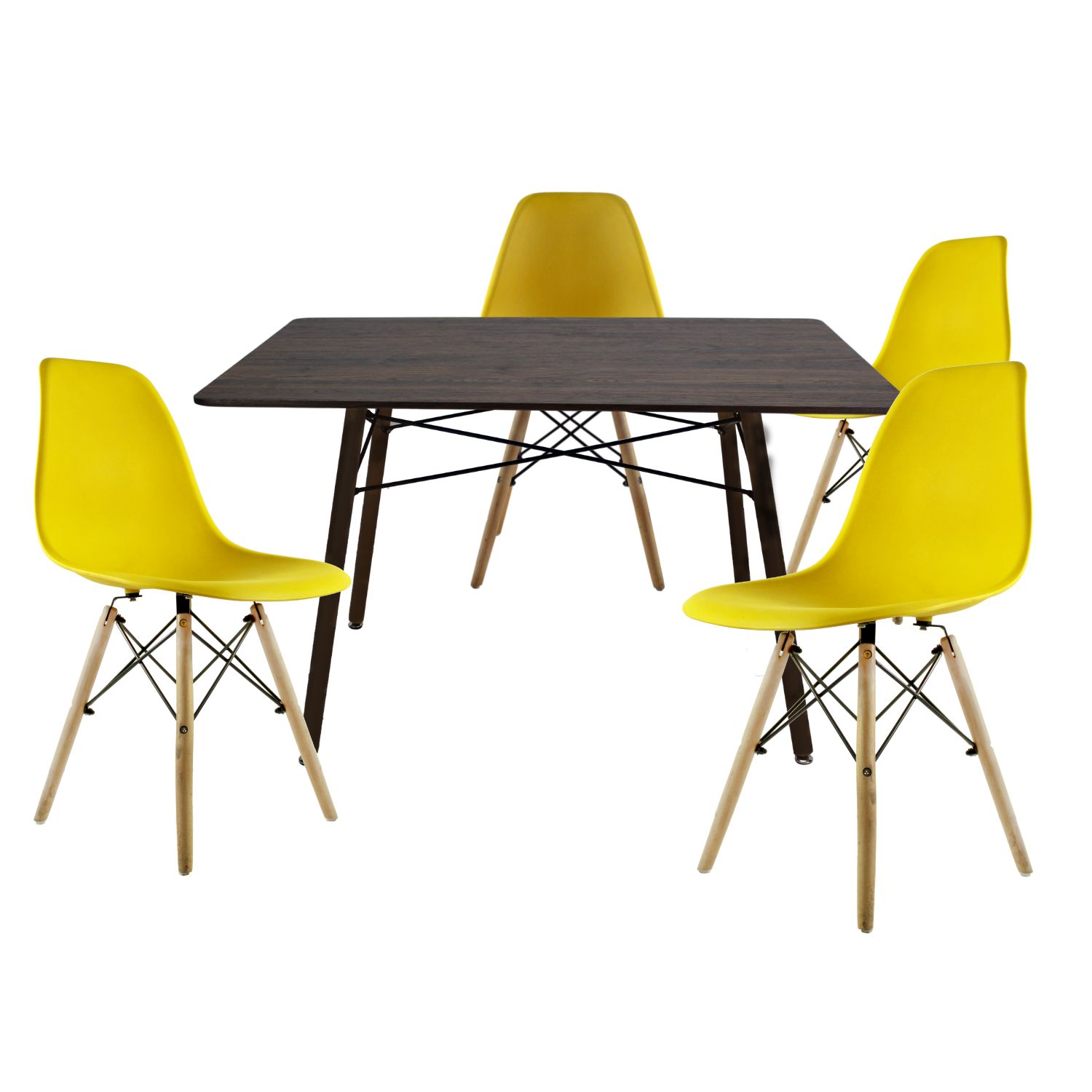 Comedor Oslo Rectangular Nogal Para 4 Personas Sillas Oslo Amarillas