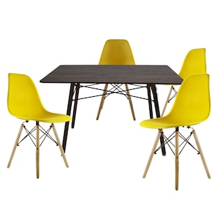 Foto 1 | Comedor Oslo Rectangular Nogal Para 4 Personas Sillas Oslo Amarillas