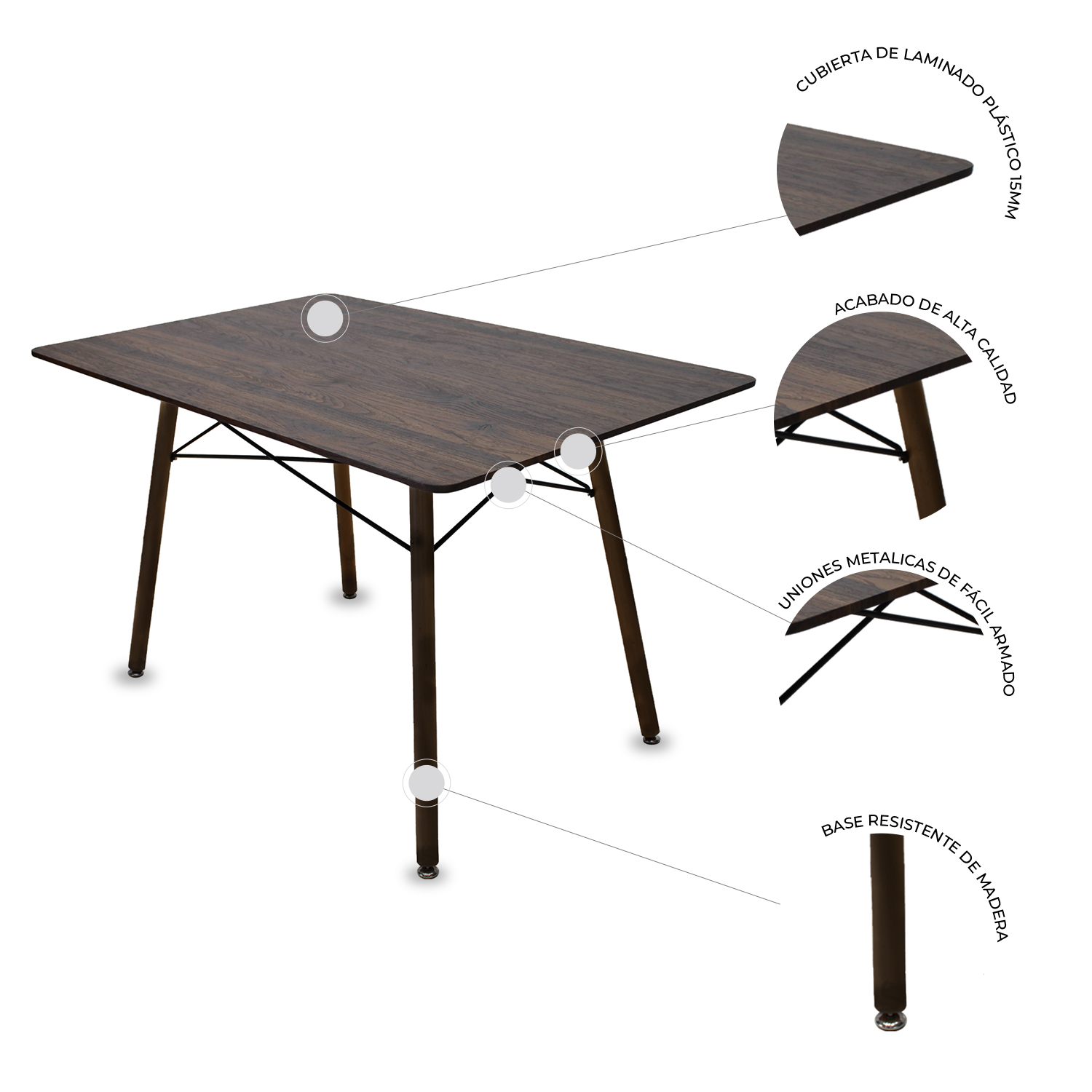 Foto 4 pulgar | Comedor Oslo Rectangular Nogal Para 4 Personas Sillas Oslo Amarillas