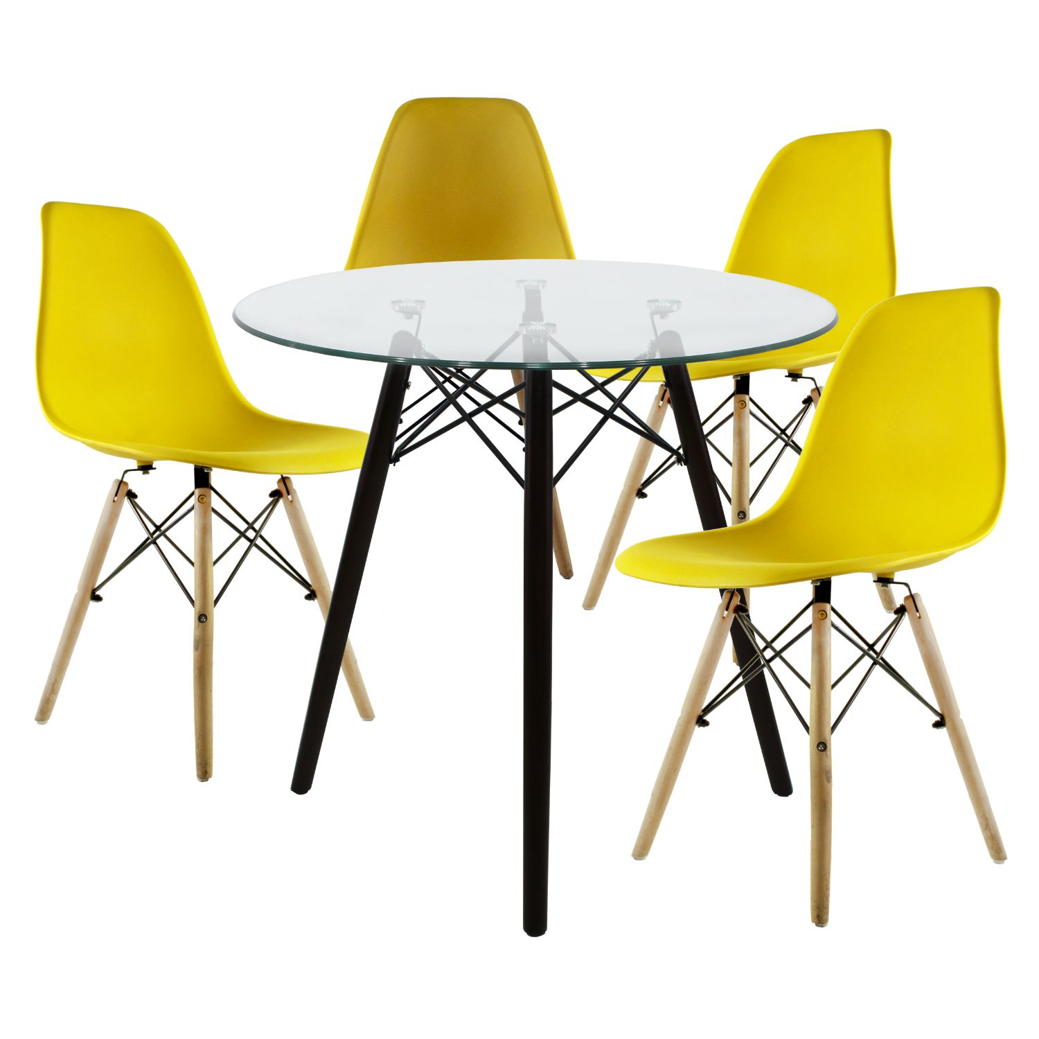 Comedor Cristal Con Patas Nogal Para 4 Personas Sillas Oslo Amarillas