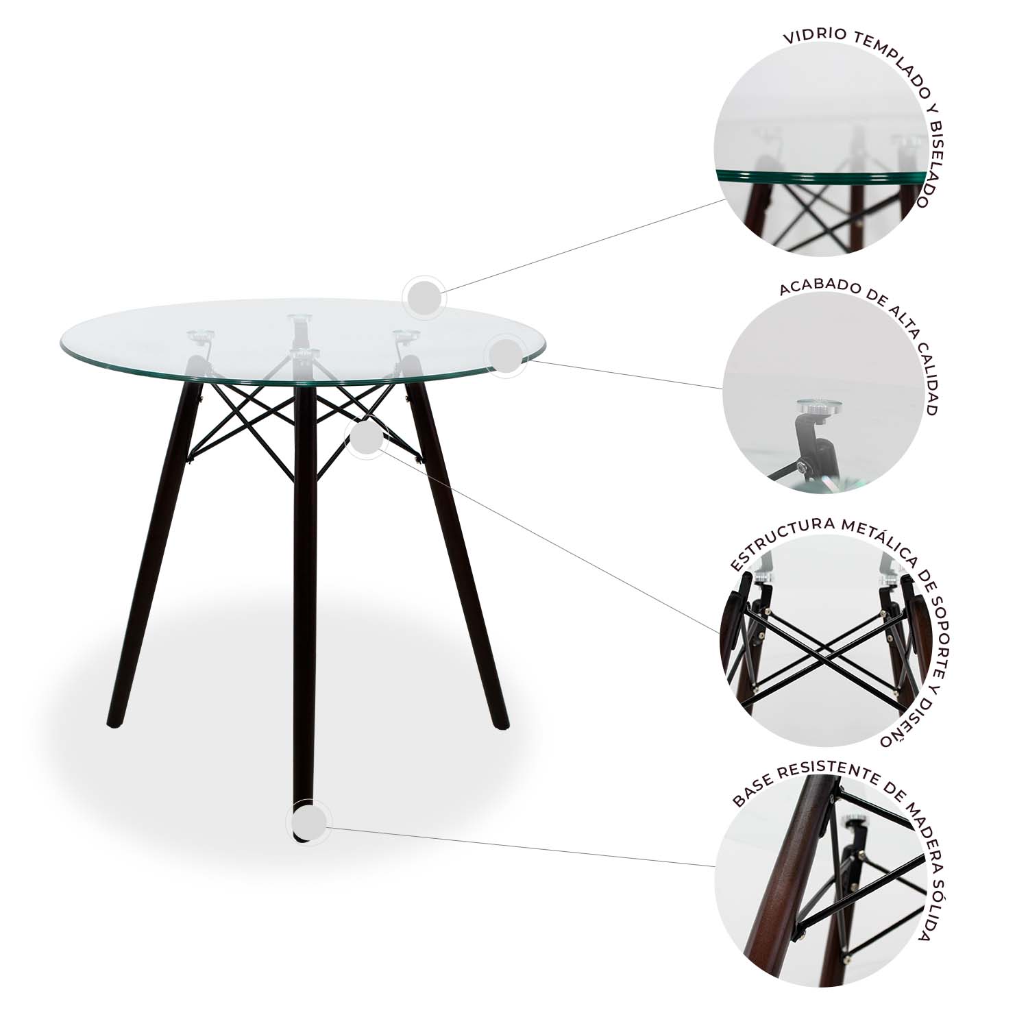 Foto 4 pulgar | Comedor Cristal Con Patas Nogal Para 4 Personas Sillas Oslo Amarillas