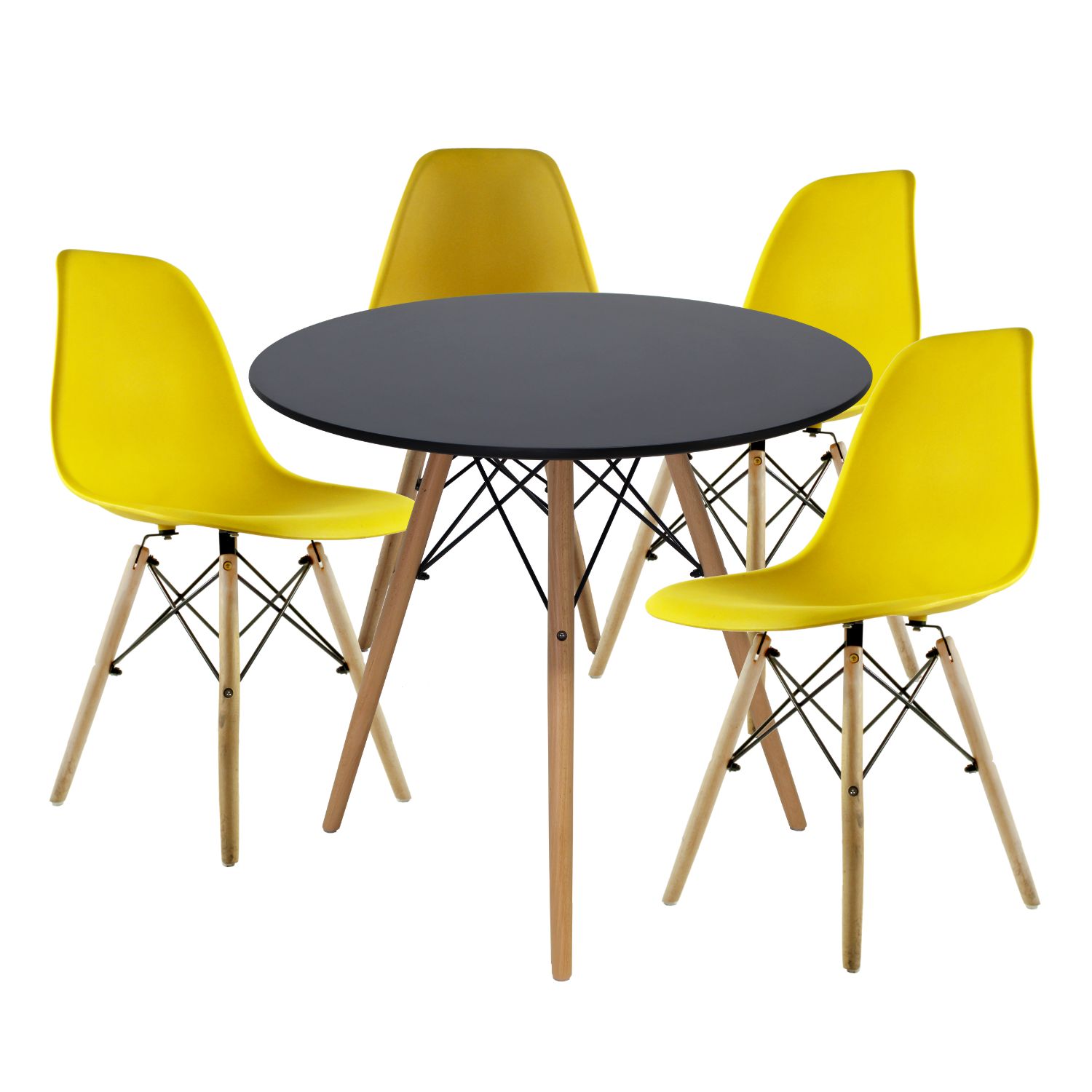 Comedor Oslo Redondo Negro Para 4 Personas Sillas Oslo Amarillas