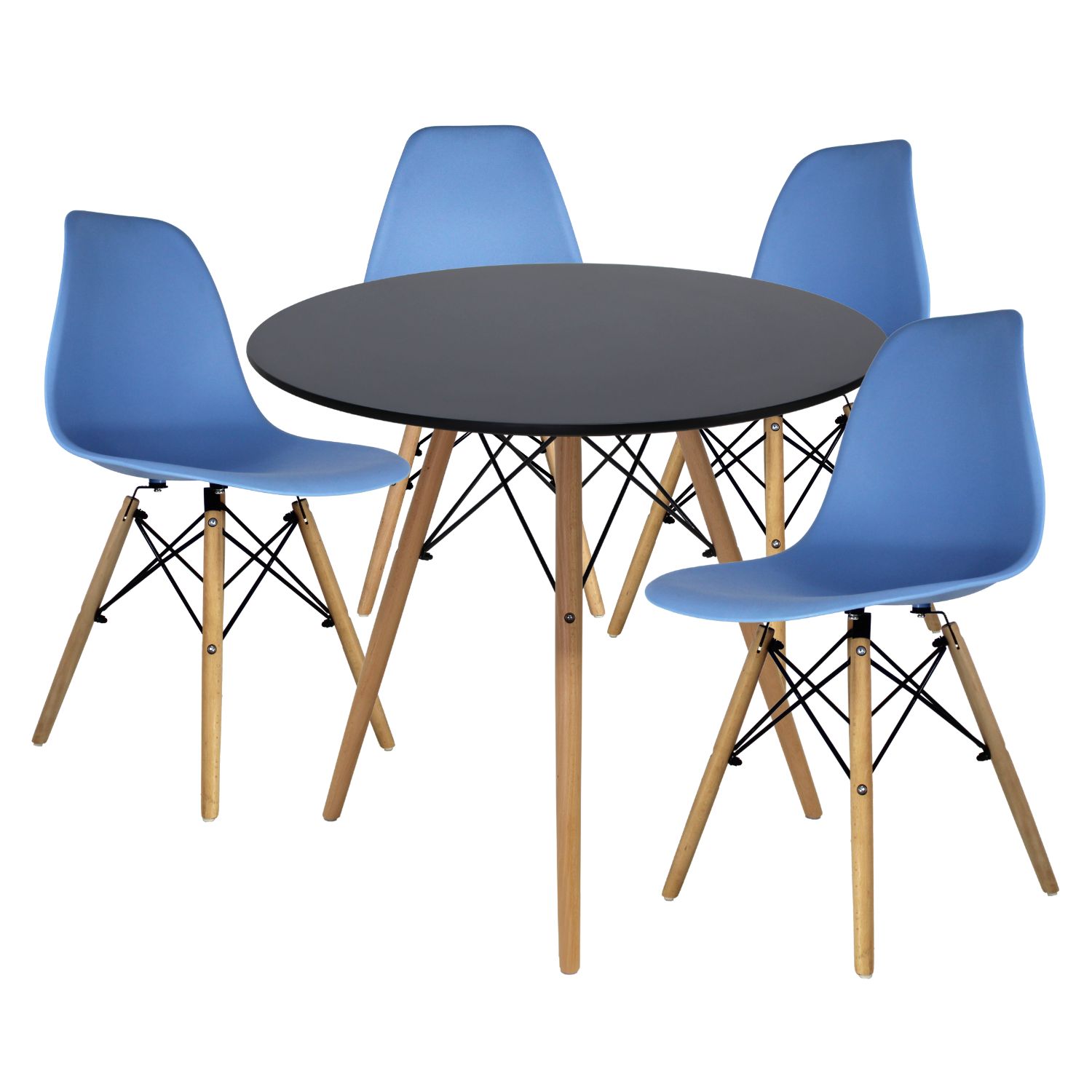 Comedor Oslo Redondo Negro Para 4 Personas Sillas Oslo Azul