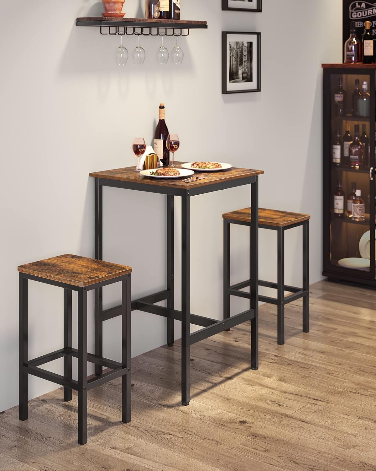 Foto 2 | Juego De Mesa De Bar Vasagle Rustic Brown Con 2 Sillas De 60 X 60 X 90 Cm