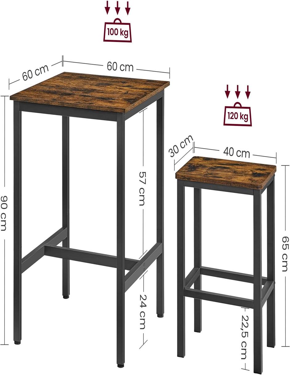 Foto 5 pulgar | Juego De Mesa De Bar Vasagle Rustic Brown Con 2 Sillas De 60 X 60 X 90 Cm