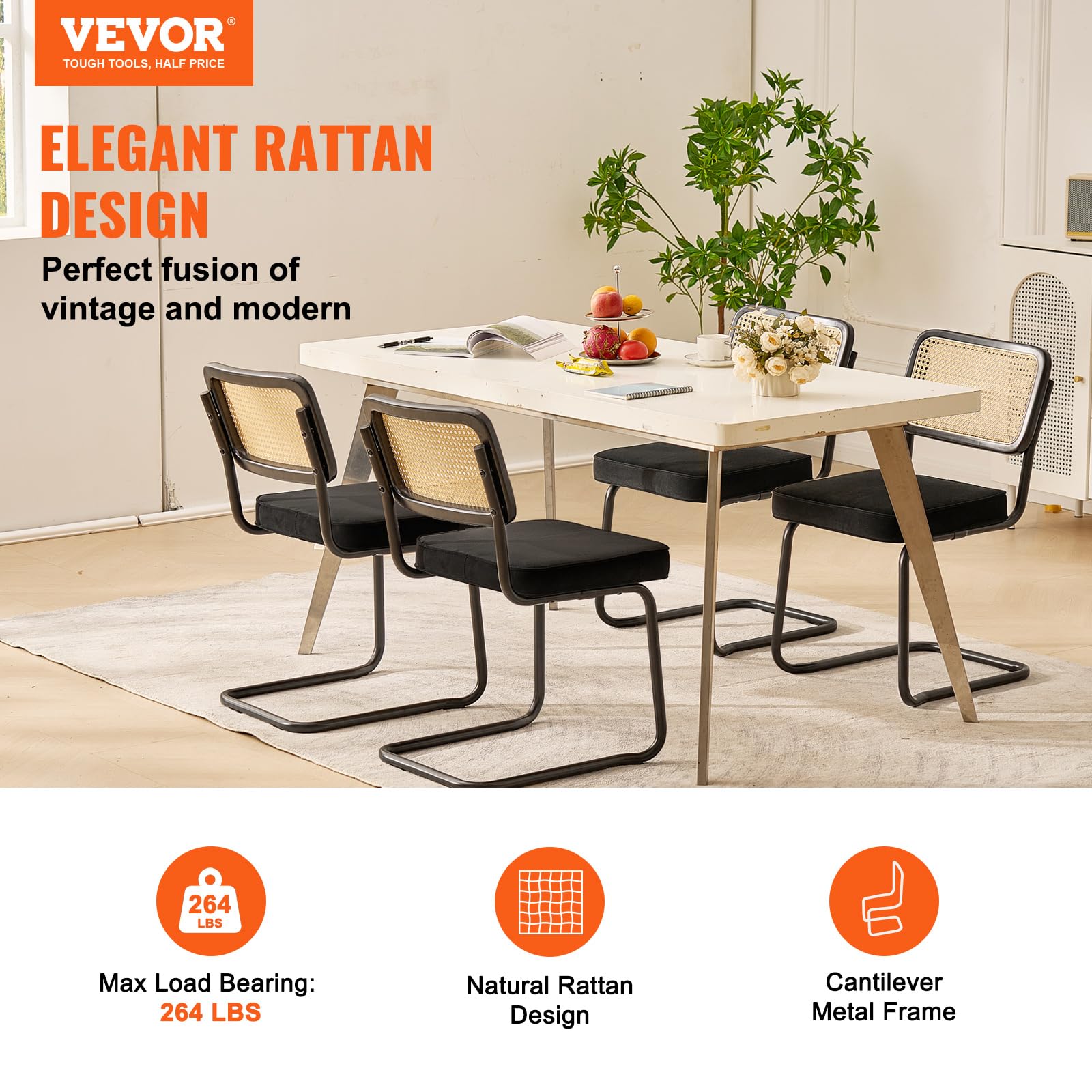 Foto 2 | Juego De Sillas De Comedor Vevor Rattan Mid Century Modern X4 - Venta Internacional.