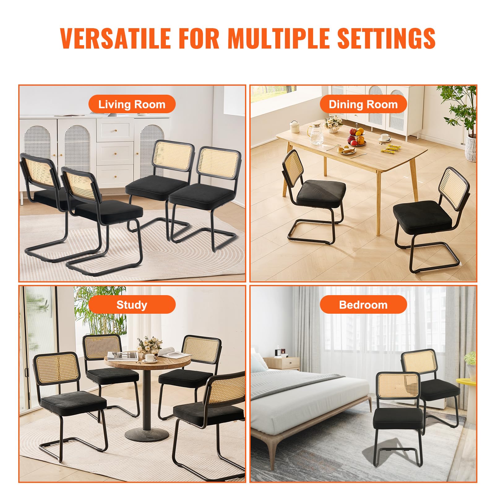 Foto 6 pulgar | Juego De Sillas De Comedor Vevor Rattan Mid Century Modern X4 - Venta Internacional.