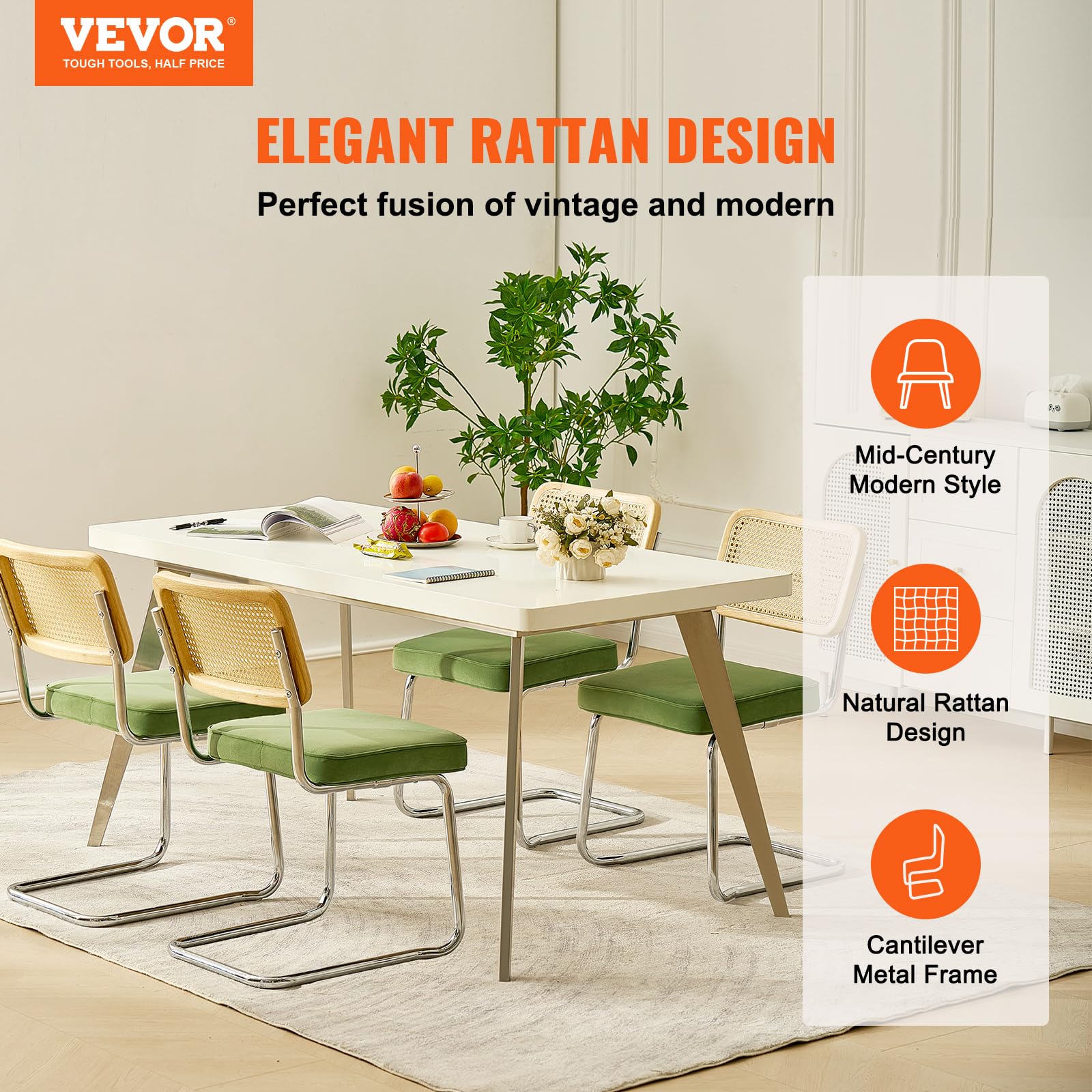 Foto 4 pulgar | Set De Sillas De Comedor Vevor Rattan Mid Century Modern 4 Unidades - Venta Internacional.