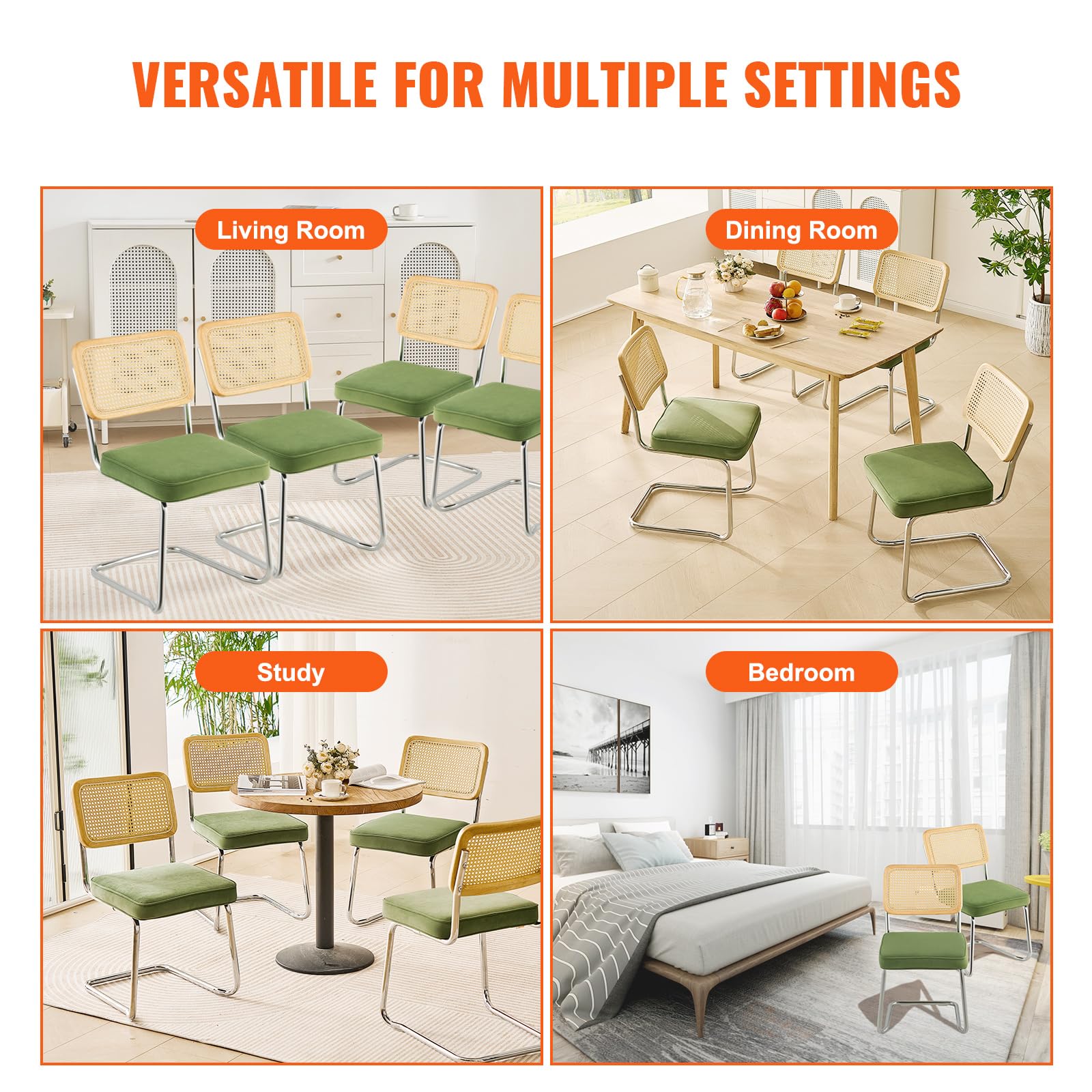 Foto 7 pulgar | Set De Sillas De Comedor Vevor Rattan Mid Century Modern 4 Unidades - Venta Internacional.
