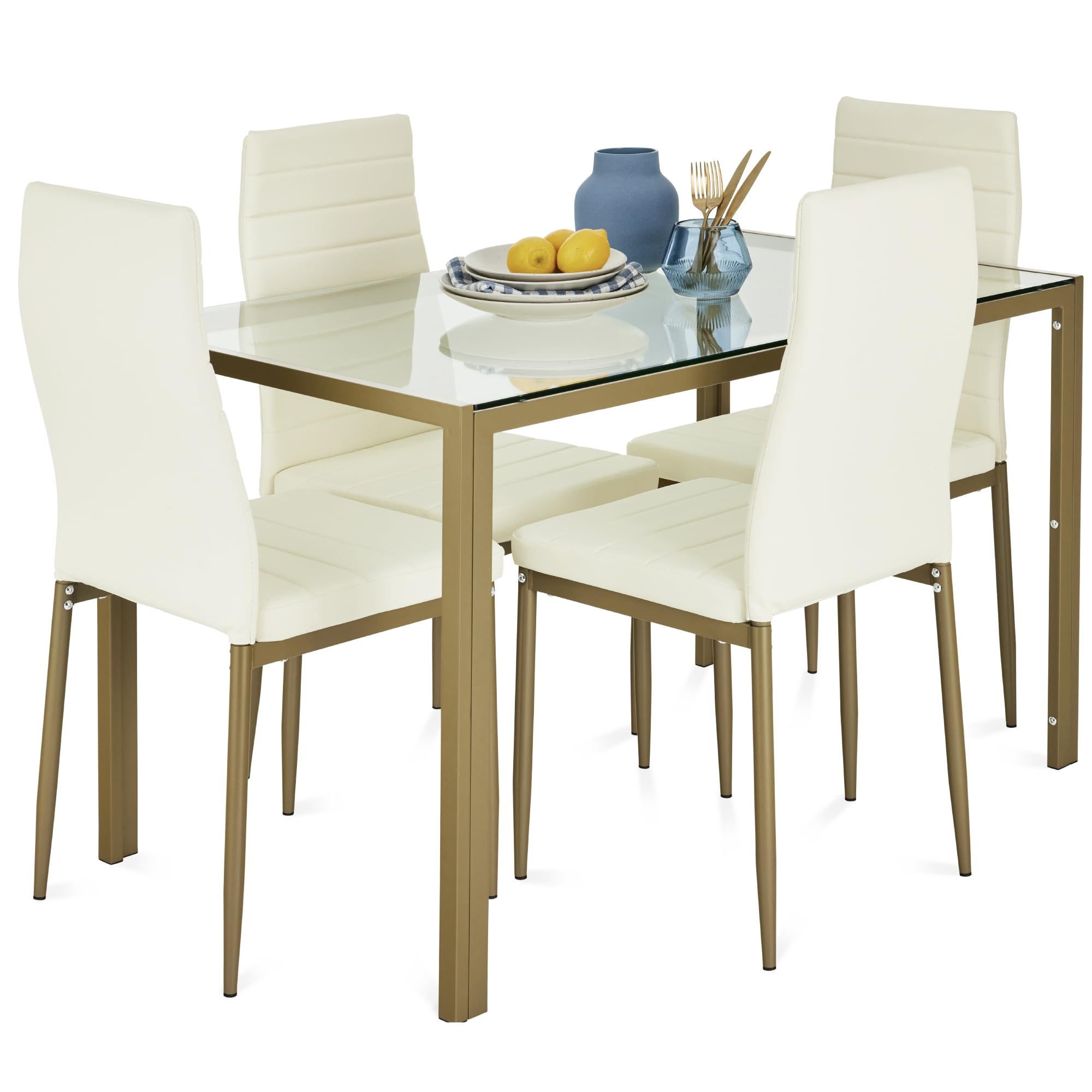 Foto 1 | Set De Comedor Best Choice Products De Cristal Con 4 Sillas Marfil/dorado - Venta Internacional.