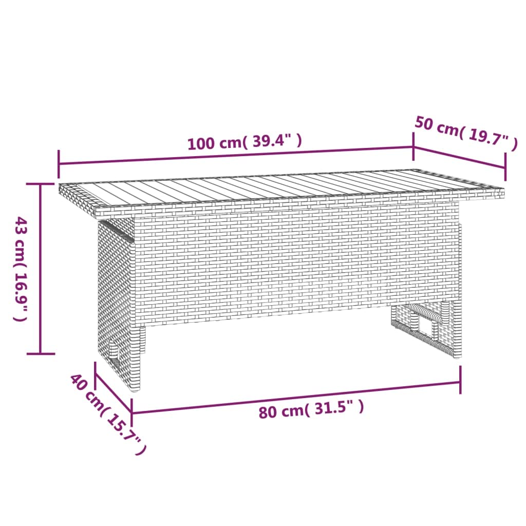 Foto 7 | Mesa De Patio Vidaxl Negra Con Superficie De Ratán Abatible De Madera De Acacia - Venta Internacional.