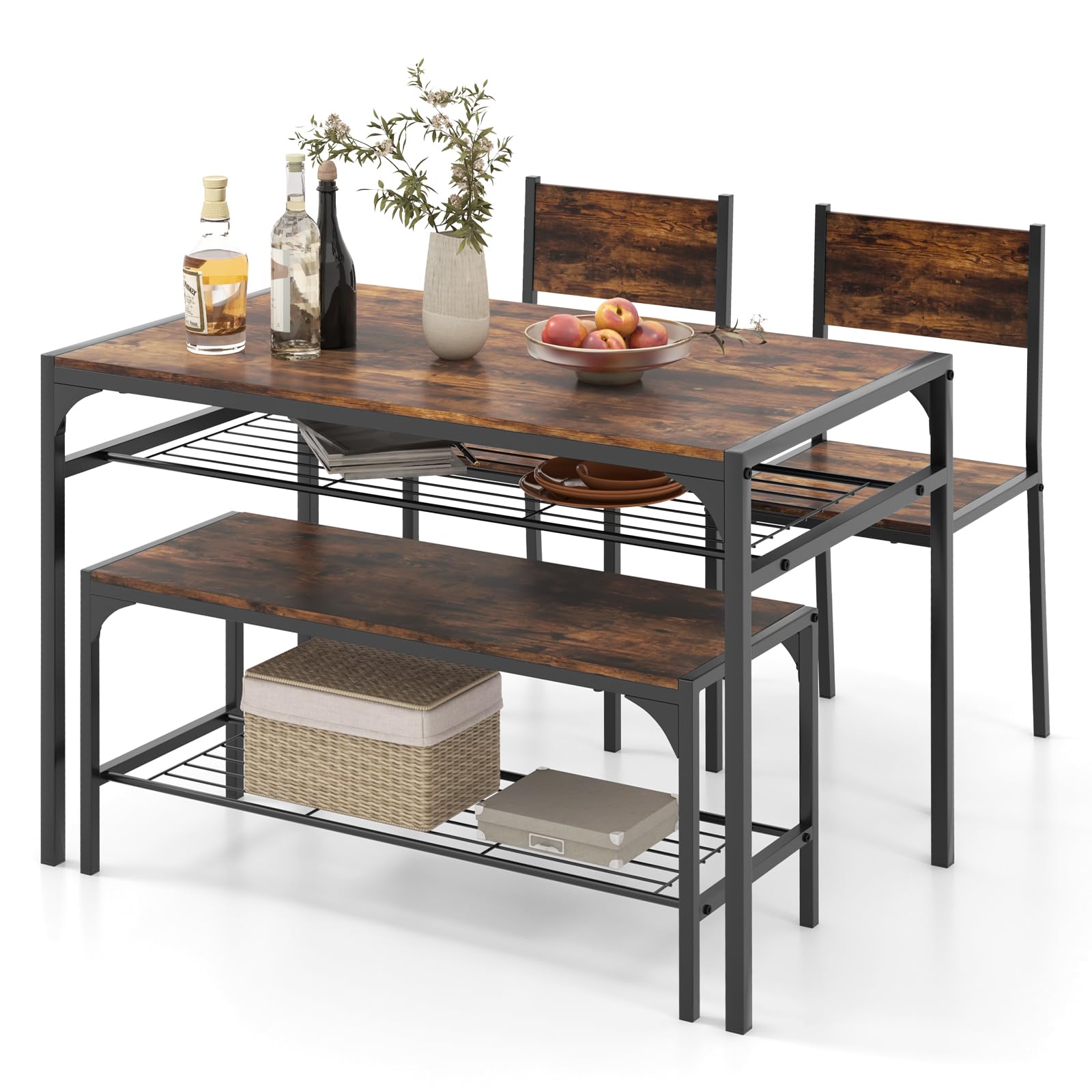 Foto 2 pulgar | Juego De Mesa De Comedor Costway, Mesa De Cocina, 2 Sillas, Banco Para 4 Personas - Venta Internacional.