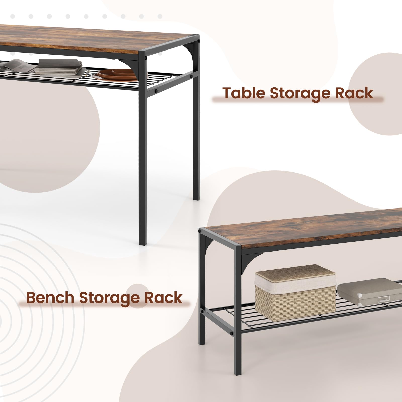 Foto 5 pulgar | Juego De Mesa De Comedor Costway, Mesa De Cocina, 2 Sillas, Banco Para 4 Personas - Venta Internacional.