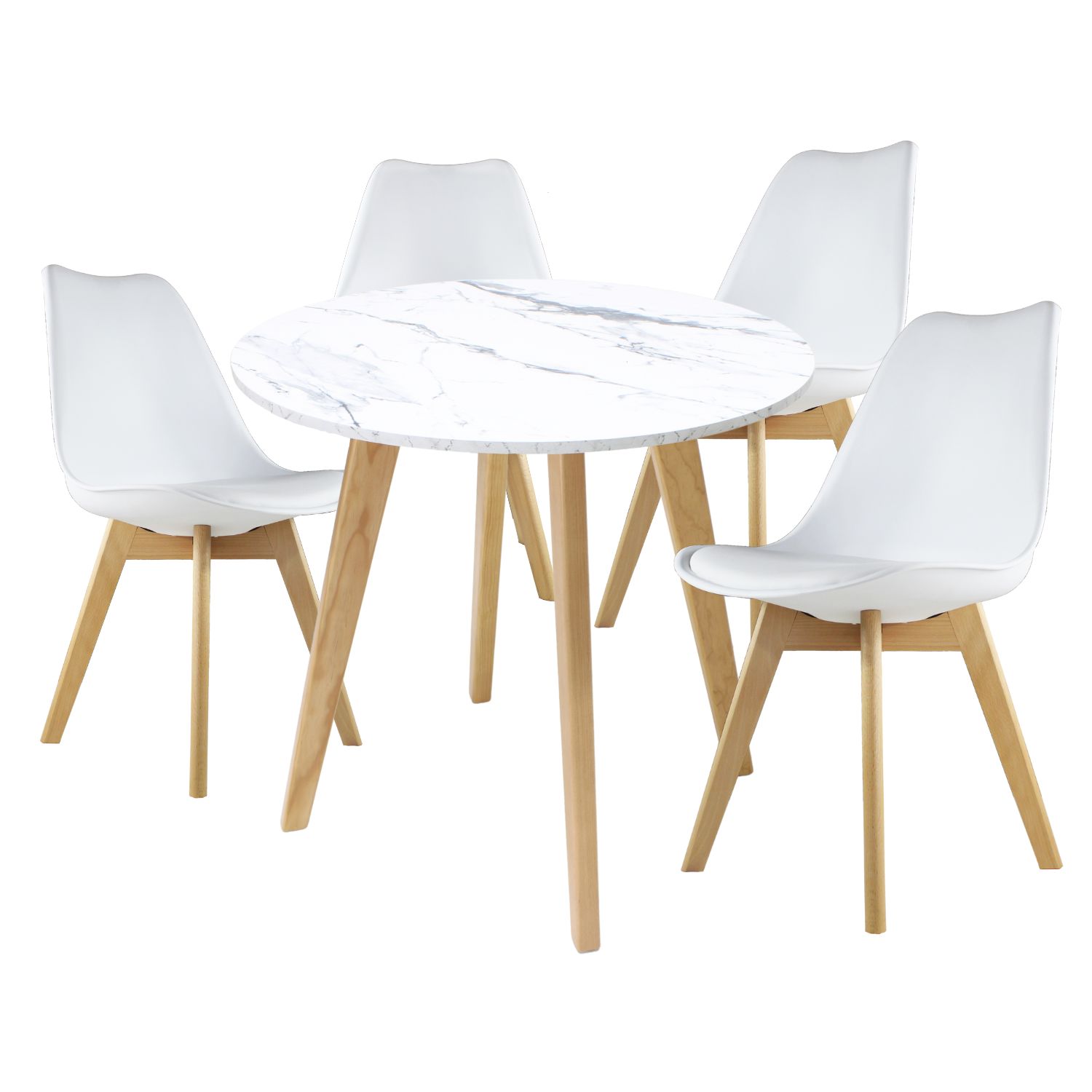 Mesa Frankfurt Piedra 80 Calac Con 4 Sillas Frakfurt Blancas